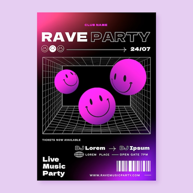 Vecteur gratuit conception d'affiche de soirée rave dégradée