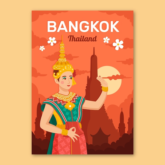 Vecteur gratuit conception d'affiche de thaïlande dessinée à la main