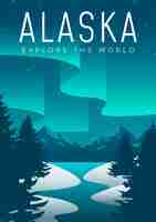 Vecteur gratuit conception d'affiche de voyage en alaska illustrée