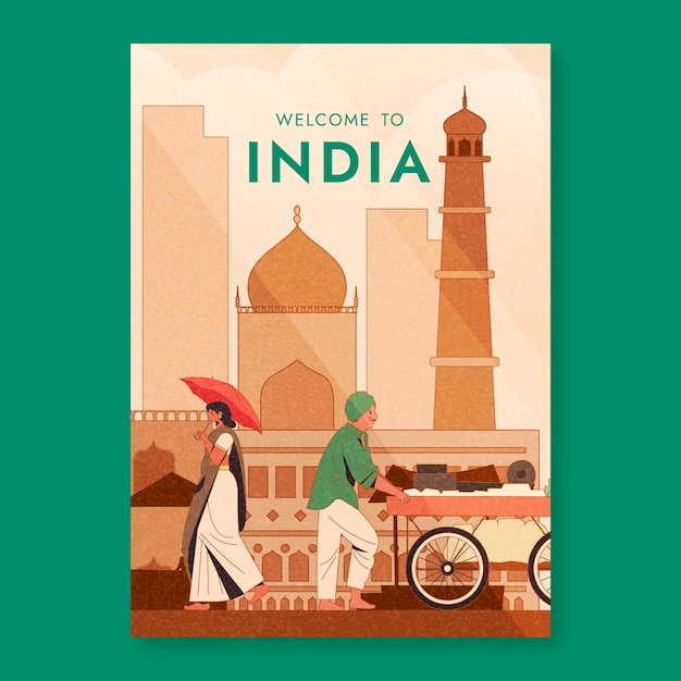 Vecteur gratuit conception d'affiches de voyage en inde dessinées à la main