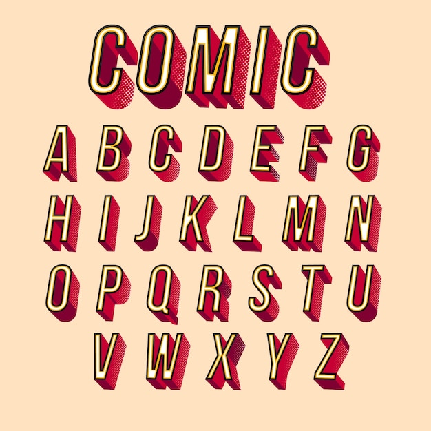 Conception d'alphabet comique 3D