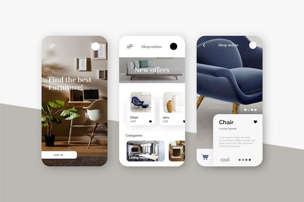 Vecteur gratuit conception d'applications d'achat de meubles