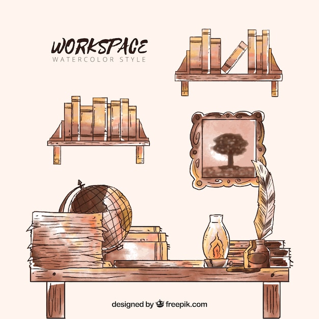 Vecteur gratuit conception d'aquarelle workspace