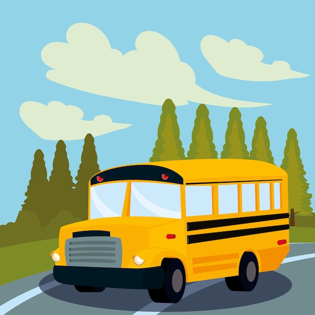 Conception D'autobus Scolaires Sur La Route