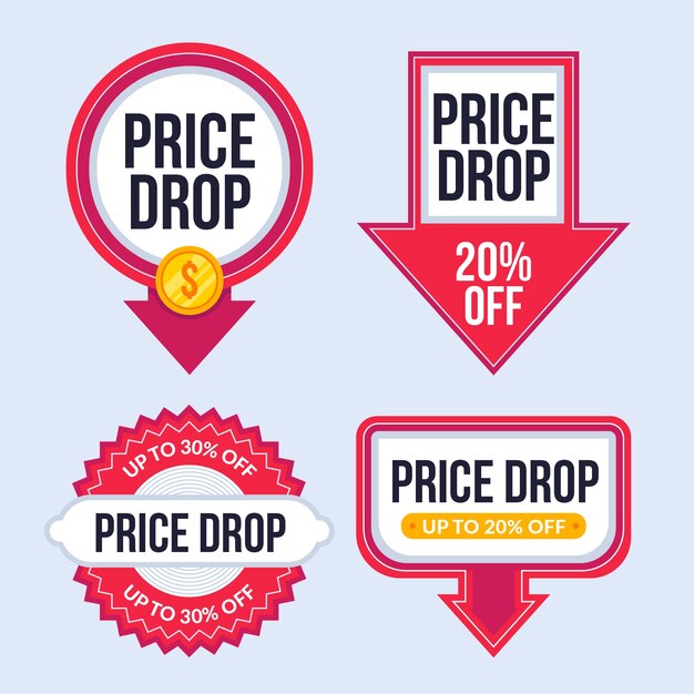 Conception de badges de baisse de prix design plat