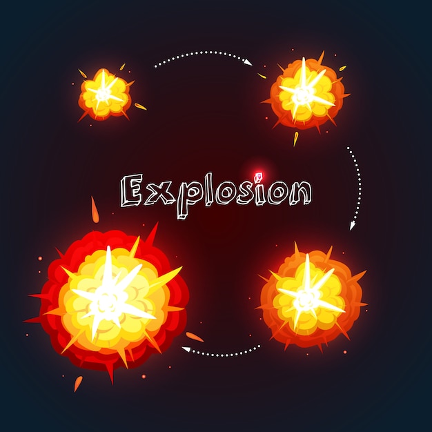 Vecteur gratuit conception de bande dessinée d'explosion sertie de processus d'explosion