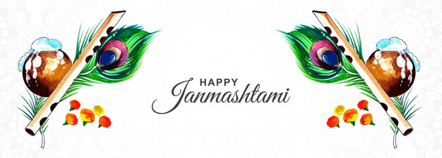 Conception de bannière de festival créatif heureux krishna janmashtami