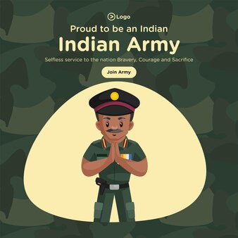 Conception de bannière de fier d'être un modèle de style dessin animé de l'armée indienne