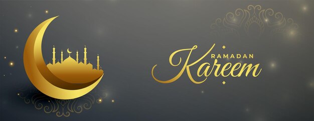 Conception de bannière de lune et de mosquée d'or de ramadan kareem