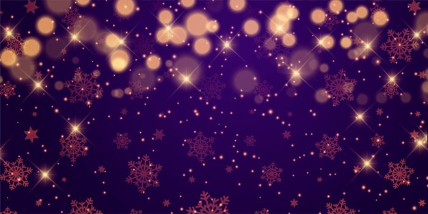 Vecteur gratuit conception de bannière de noël avec des étoiles et des lumières bokeh