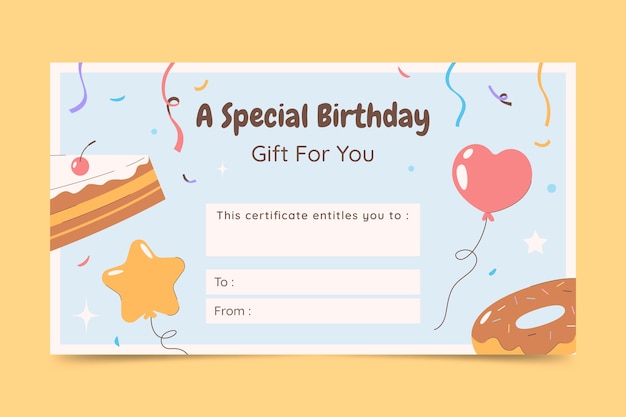 Vecteur gratuit conception de bon cadeau d'anniversaire dessiné à la main