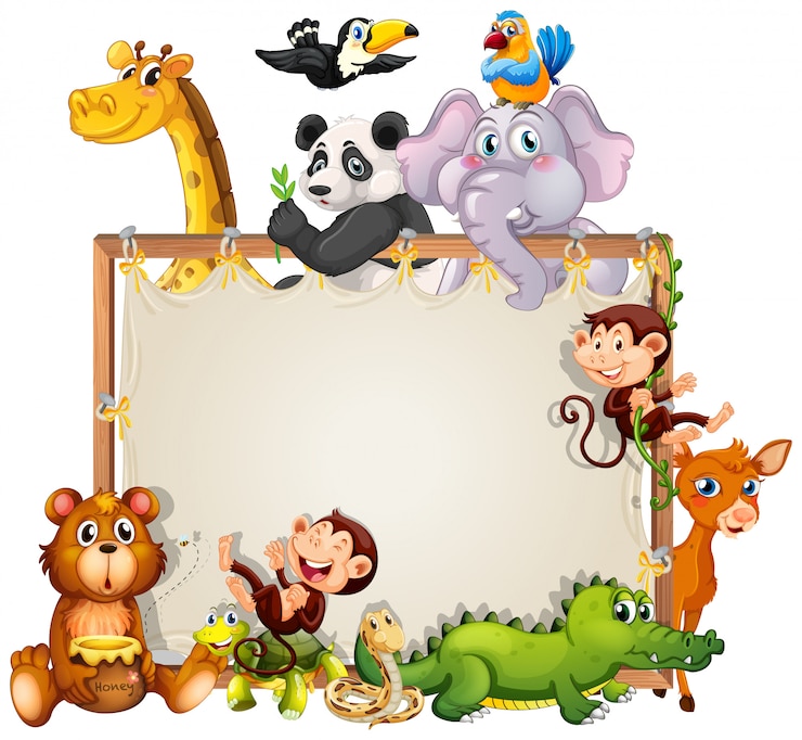 Vecteur gratuit conception de cadre de bordure avec fond d'animaux mignons