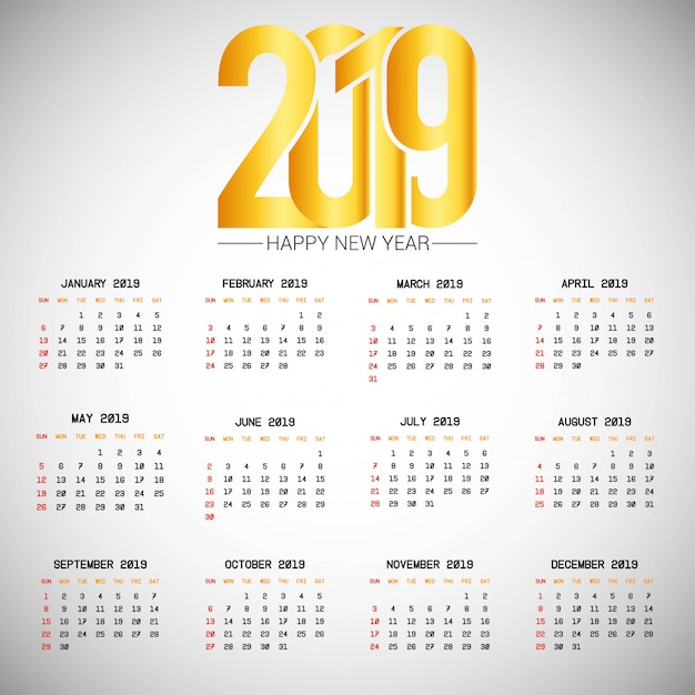 Vecteur gratuit conception de calendrier 2019 avec vecteur de fond clair