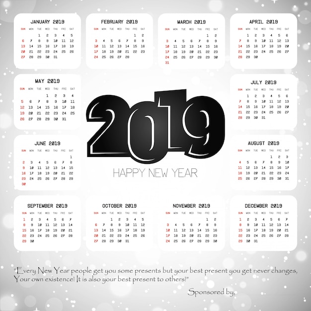 Vecteur gratuit conception de calendrier 2019 avec vecteur de fond clair