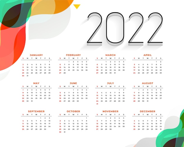 Vecteur gratuit conception de calendrier créatif moderne du nouvel an 2022