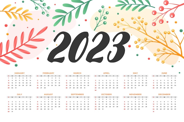 Vecteur gratuit conception de calendrier du nouvel an 2023 dans un style fleuri