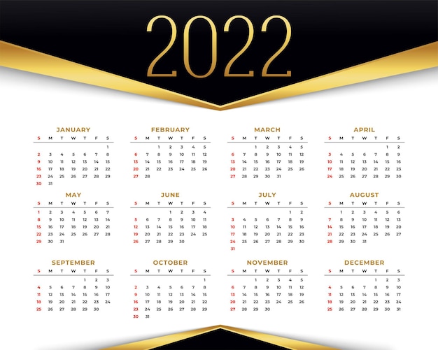 Vecteur gratuit conception de calendrier premium 2022 pour le nouvel an