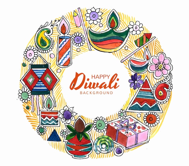 Conception de carte de festival artistique décoratif joyeux diwali diwali diya