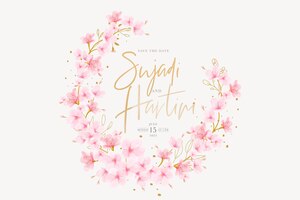 Vecteur gratuit conception de cartes de couronne de fleurs de cerisier