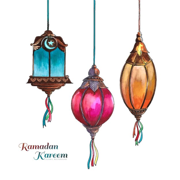 Conception de cartes de festival de belles lampes islamiques décoratives