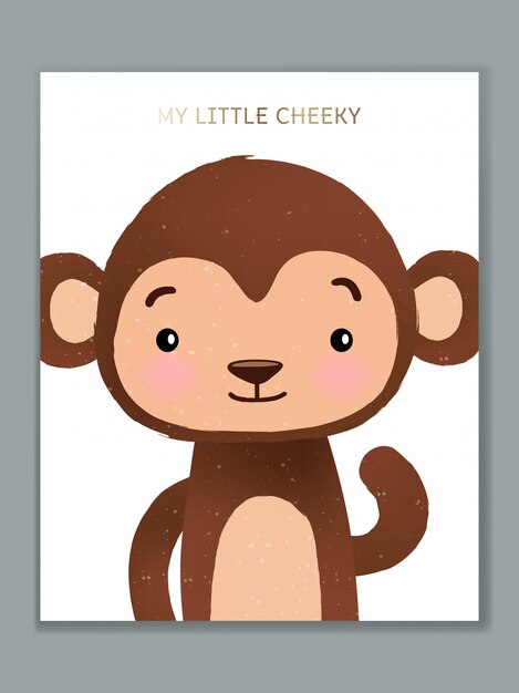 Carte De Dessin Anime De Singe Joyeux Anniversaire Vecteur Premium