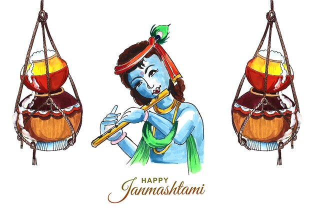 Conception de cartes d'illustration d'art numérique Krishna Janmashtami