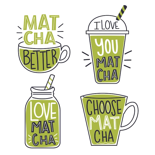 Vecteur gratuit conception de collection d'insignes de thé matcha