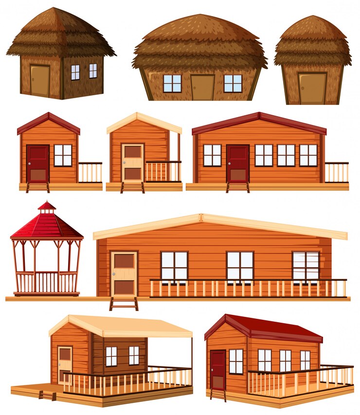 Vecteur gratuit conception de construction de bâtiments de ferme en style cartoon sur fond blanc