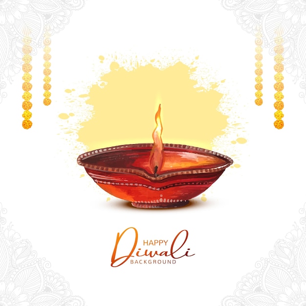 Conception De Diwali Heureux Avec Fond De Festival De Lampe à Huile Aquarelle Diya