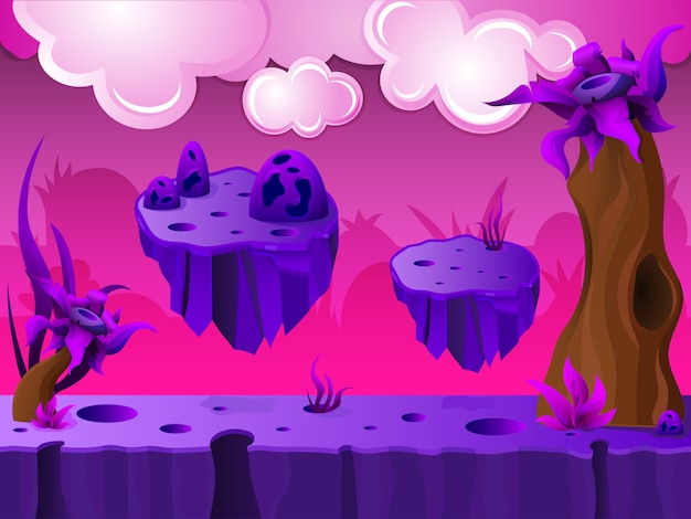Vecteur gratuit conception du jeu purple crater land
