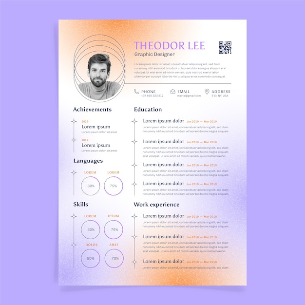 Vecteur gratuit conception du modèle de cv en gradient