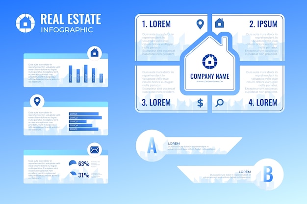 Vecteur gratuit conception du modèle d'infographie immobilière