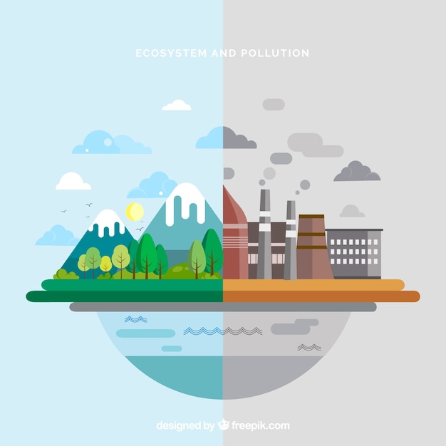 Conception de l'écosystème et de la pollution dans un style plat