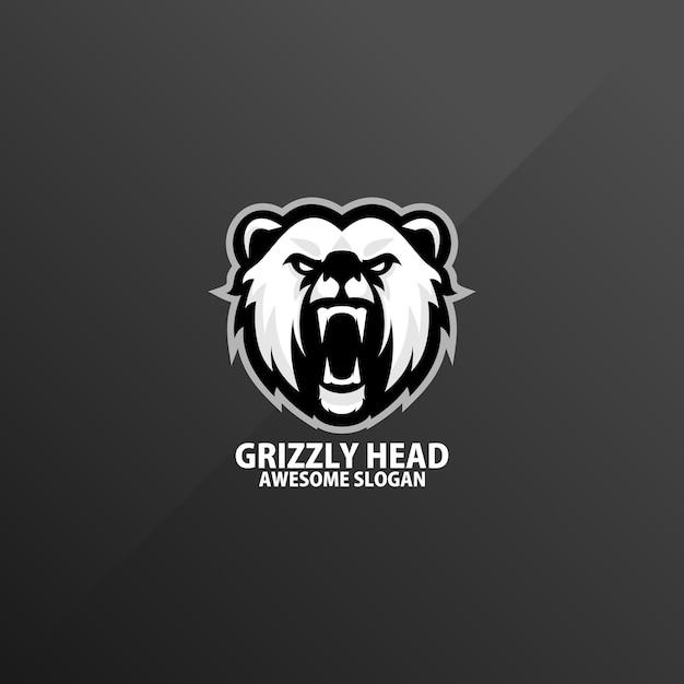 Vecteur gratuit conception d'esport de jeu de logo de tête grizzly