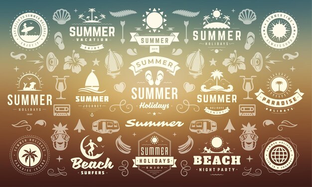 Set De Logos Ou Badges De Vacances D Ete Vecteur Premium