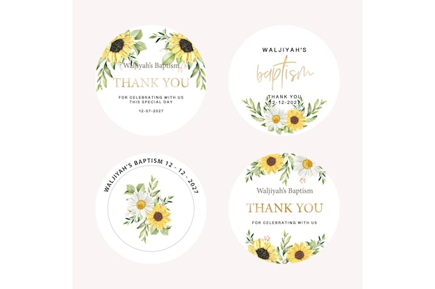 Vecteur gratuit conception d'étiquettes de fleurs de soleil et de cerisiers
