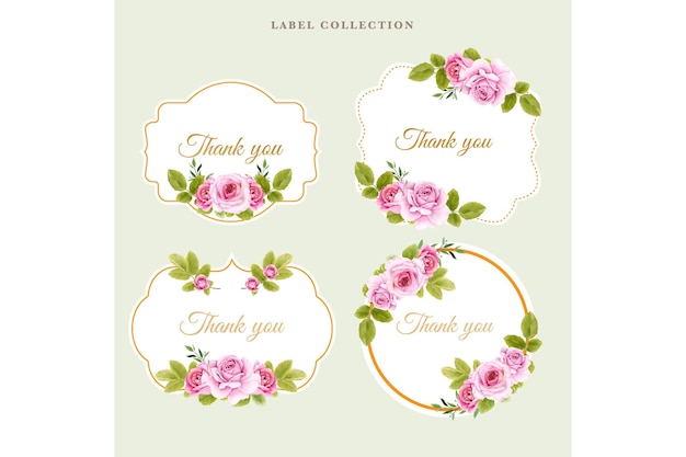 Vecteur gratuit conception d'étiquettes florales de roses roses