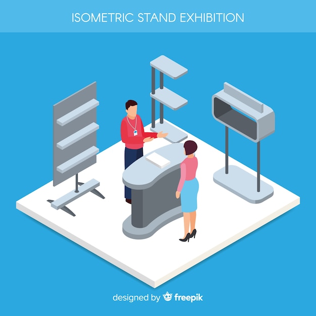Vecteur gratuit conception d'exposition de stand isométrique