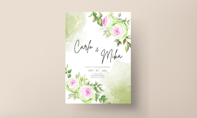 Vecteur gratuit conception florale d'invitation de mariage de belle fleur rose en fleurs