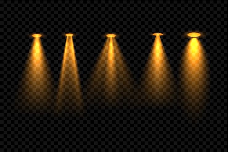 Vecteur gratuit conception de fond d'effet de projecteur de mise au point d'or cinq