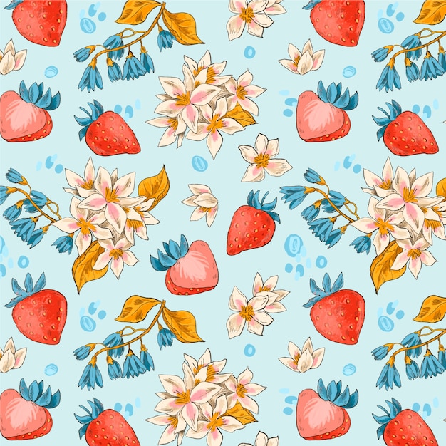 Vecteur gratuit conception de fruits et de motifs floraux dessinés à la main