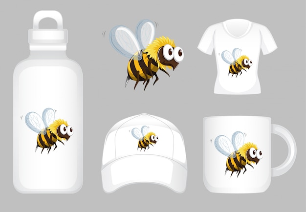 Vecteur gratuit conception graphique sur différents produits avec abeille
