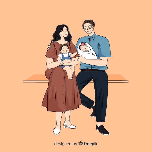 Vecteur gratuit conception d'illustration avec la famille dans un style de dessin coréen