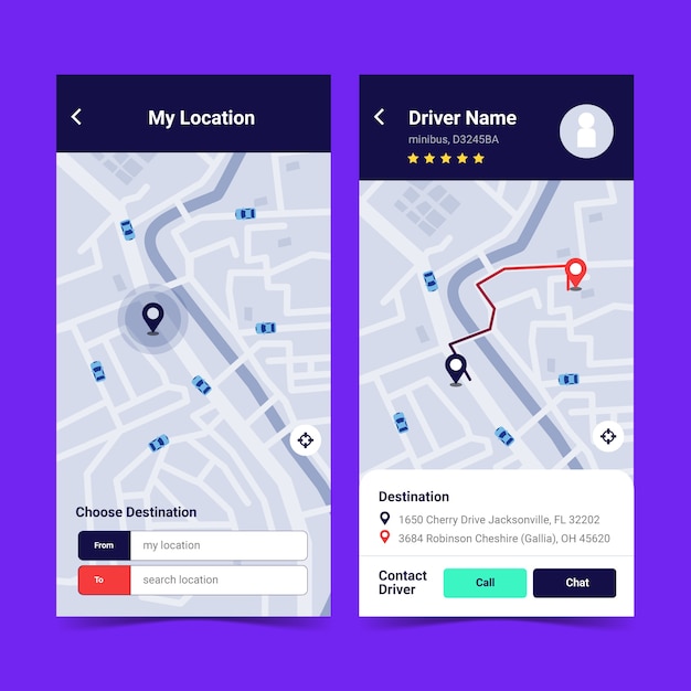 Vecteur gratuit conception de l'interface de l'application taxi
