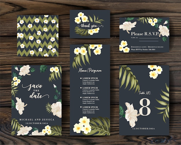 Conception D'invitation De Collection Avec Des Fleurs Tropicales Et Des Palmiers.