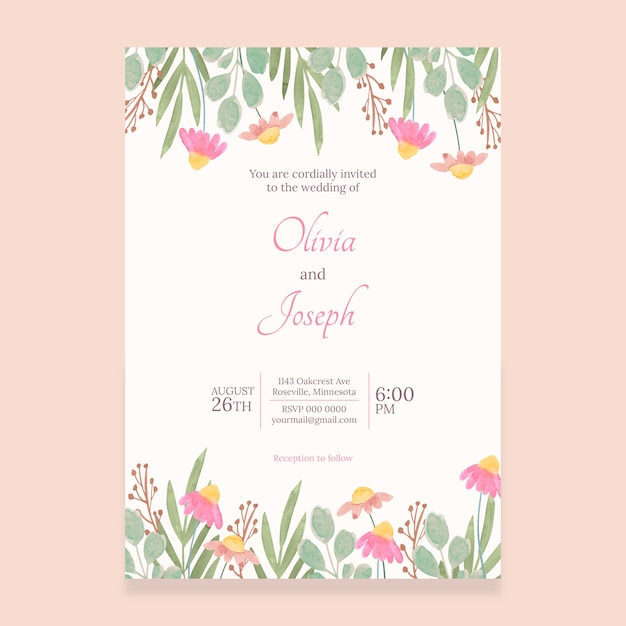 Conception D'invitation De Modèle De Mariage Floral