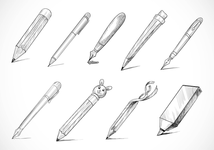 Vecteur gratuit conception de jeu de croquis de stylo papeterie dessinés à la main