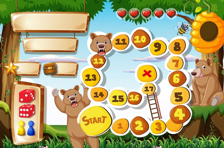 Vecteur gratuit conception de jeux avec des ours en arrière-plan