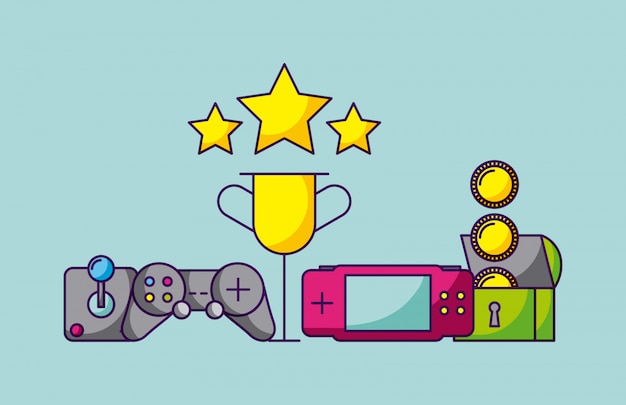 Vecteur gratuit conception de jeux vidéo consoles de jeux vidéo et illustration d'objets de jeux vidéo