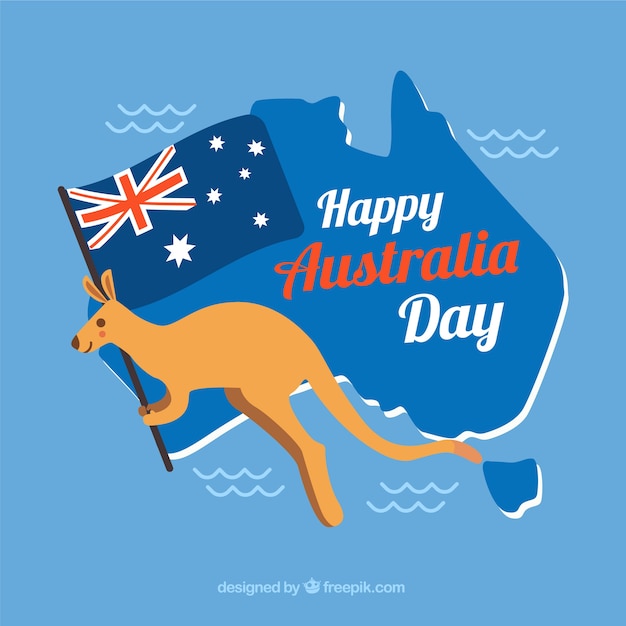 Vecteur gratuit conception de jour australie avec kangourou sur la carte